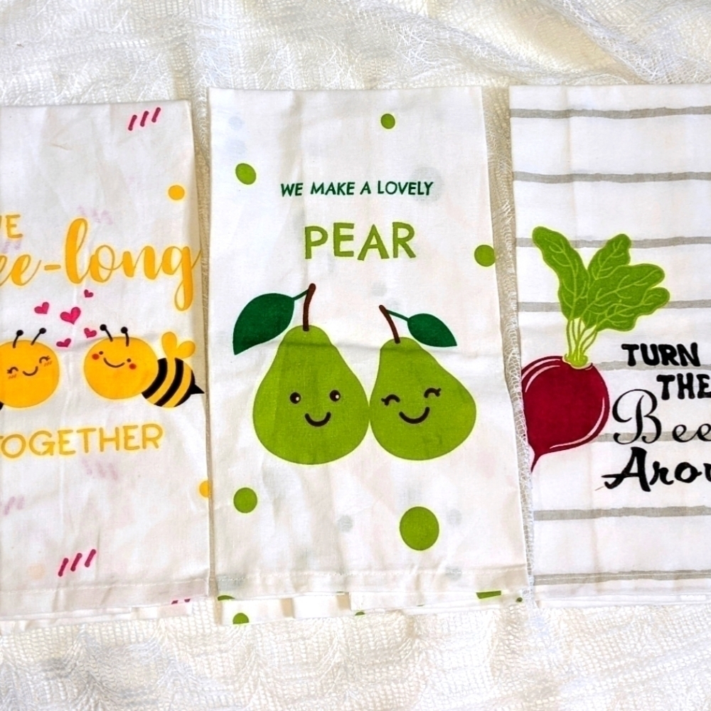 Cute Flour Sack Kitchen Towels x3